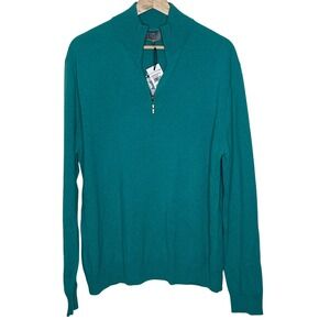 Qi New‎ York Cashmere 1/4 Zip Pullover Sweater Tropical Green Mens